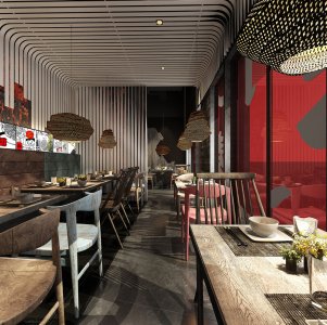 拉面館餐飲空間設(shè)計(jì)效果圖